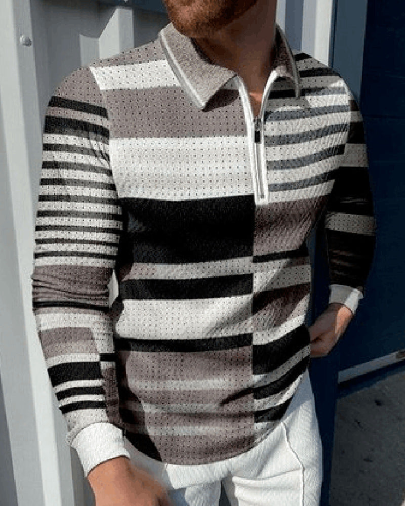 New Chain Print Polo Shirt Casual Plus Size Short Sleeves